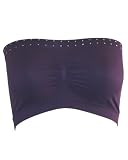 2 Rows Stone Set Seamless Bandeau Strapless Tube Top Bra Purple