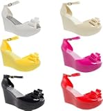 WOMENS JELLY BOW WEDGE SANDALS WATERPROOF FLIP FLOPS ANKLE STRAP WEDGES LADIES SHOES SIZE 3-8