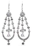 Sterling Silver Clear CZ Flower Chandelier Hanging Earrings