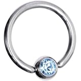 14 Gauge Austrian Crystal AQUA Gem BCR Captive Ring