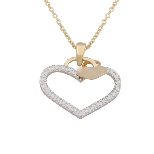 18k Yellow Gold Plated Sterling Silver Diamond Accent Open Hearts Pendant Necklace, 18