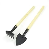 uxcell シャベルセット　花園スペード　花園レーキ　花園ツール　メタル　木製ハンドル　掘るツール