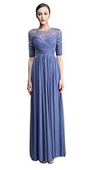 A-line Elbow Length Sleeves Spandex Cocktail Lace Ruched  Evening Dress/Prom Dress/Wedding Party Dress/Maxi Dress  With Pearls