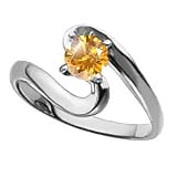 Ocean Wave Solitaire Engagement Platinum Ring with Orange-Yellow Diamond
