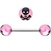Pink and Black Skull and Crossbones Barbell Tongue Ring