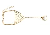 Scaled Motif Handpiece Ring Chain Bracelet Exotic Gold Tone Bangle Fashion Jewelry
