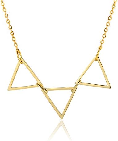 Starharvest 925 Sterling Silver 18K Gold Triple Triangle Pendant Necklace 18"