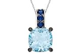 7 1/5 Carat Blue Topaz, Sapphire and Diamond 10K White Gold Pendant w/chain