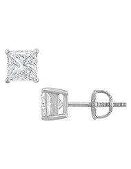 14K White Gold Princess Cut Diamond Stud Earrings 2.00 CT. TW.
