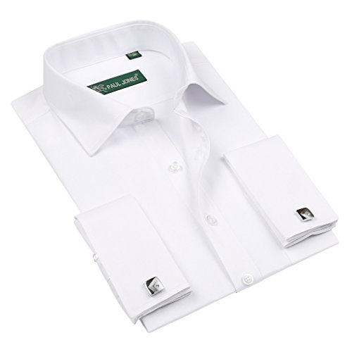 ZERDSKY Men's Slim Fit Solid Color French Cuff Dress Shirt(Cufflinks Included)