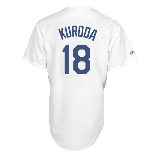 MLB Men's Los Angeles Dodgers Hiroki Kuroda White Home Short Sleeve 6 Button Synthetic Replica Baseball Jersey Spring 2012  (White, Large)