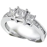 1.50CT Three Stone Past Present Future 14k White Gold Princess Cut Diamond Engagement Anniversary Ring color (G/H) clarity (I1)