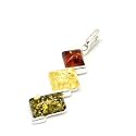 Sterling Silver Tri Colour Amber Pendant on an 18" Chain By The Olivia Collection