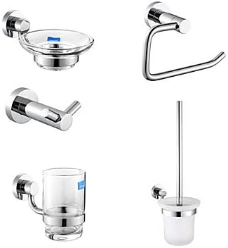 Chrome Finish 5-Piece Bathroom Accessory Set Toilet Brush Holder Inclusive