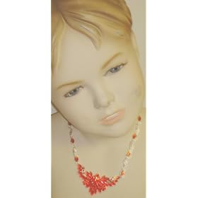 Genuine Gold Plated Small Rubies Short Chain Necklace Earrings for Children and Teens