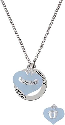 Baby Boy Blue Heart with Baby Feet - Hockey Affirmation Necklace