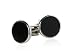 Versatile Round Black Enamel Cufflinks Set in Silver with Presentation Box