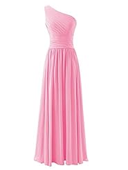 Chiffon/Satin One Shoulder Sleeveless  Goddess Prom Dress  With Ruffles