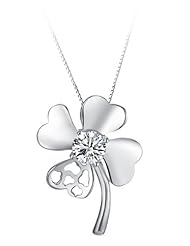 925 Sterling Silver Lucky Four-leaf Clover White Cz Pendant with 18 Inches Solid Box Chain