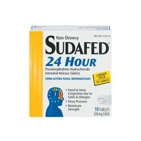 Sudafed 24 Hour, Non-Drowsy Nasal Decongestant, Coated Caplets - 10 Ea