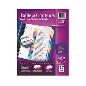 Avery Ready Index Contemporary Table of Contents Dividers, 26-Tab, A-Z, Letter Size (8.5 x 11), Assorted, 1 Set per Pack (11125)