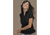 Petite Bay Studio Career Solid Black Pleated Bib Blouse