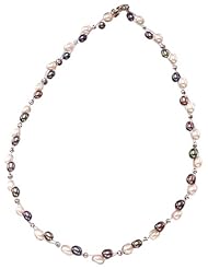 16" Necklace with Black and White Freshwater Pearls and Sparkle Beads with Sterling Silver Clasp