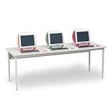 84 Wide Quattro Computer Table - Three Grommet Holes Depth: 24, Top/Trim: Grey Mist/Cardinal