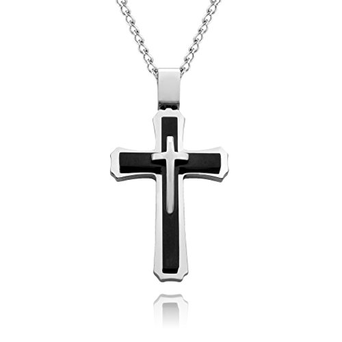 Cross Necklace for Men & Women with Large Pendant and 24 Inch Curb Chain in Gift Box