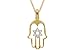 14K Yellow Gold Hand of God or Hamsa Pendant, Enhanced with a White Gold Star of David Pave Set Diamonds, Sliding on a 16 Cable-Chain Necklace.
