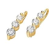 14K Yellow Gold Created Moissanite 3 Stone Earring