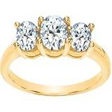 14K White Gold Created Moissanite 3 Stone Anniversary Band Ring