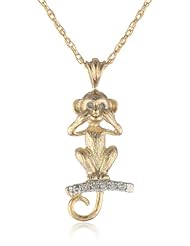 10k Gold Plated Sterling Silver "Speak No Evil" Monkey Pendant Necklace (1/10 cttw)