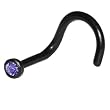 Black BIOPLAST Tanzanite Austrian Crystal Nose Screw Ring