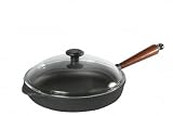 Skeppshult Servierpfanne mit Holzgriff und Glasdeckel - Durchmesser oben / Höhe 28 cm / 5 cm