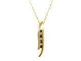 9ct Yellow Gold  Blue Sapphire & Diamond Channel Set Pendant On 18 Rope Chain