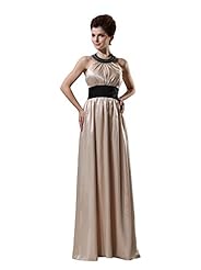 Halter Charmeuse Jeweled Empire   Waistline Floor Length Evening Dress 