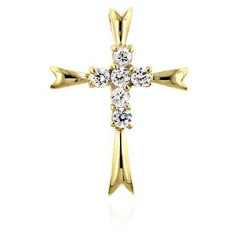 14K Gold Plated Shiny Studded Cross Pendant