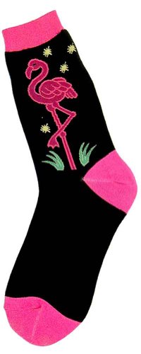 Foot Traffic, Ladies, Neon Flamingo Women Trouser Sock, Black