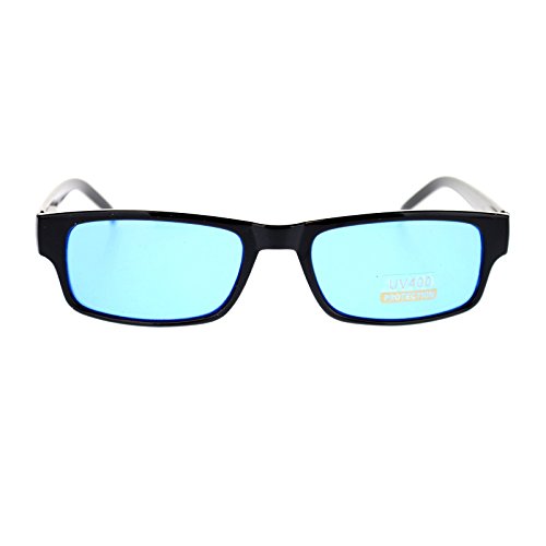 Mens Small Face Snug Fit Color Lens Rectangular Plastic Frame Sunglasses