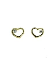 10KT Yellow Gold Cubic Zirconia at Top of Heart Studs