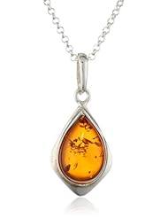 Sterling Silver Honey Amber Medium Pendant Necklace , 18"