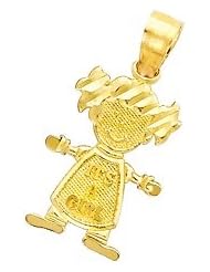 14K Yellow Gold Its A Girl Charm Pendant