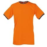 Fruit of the Loom plain 100% cotton ringer t-shirt (XXL (47 - 49 inch chest), Orange body Light graphite contrast)