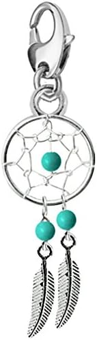 Silver Dreamcatcher Charm with lobster clasp and genuine Turquoise stone