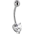 Solid 14kt White Gold Cubic Zirconia Heart Solitaire Belly Ring