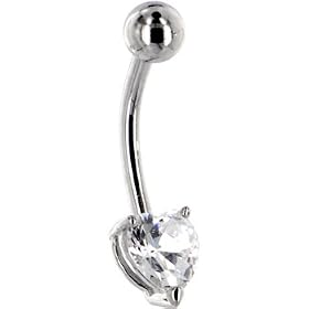 Solid 14KT White Gold Cubic Zirconia HEART SOLITAIRE Belly Ring by Belly Rings in 14K Gold