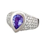 14K White Gold Teardrop Tanzanite & Pave Diamond Band