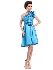 A-line Pleated Satin One Shoulder Party Dress/Mini Dress 