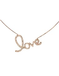 Ladies Designer Rose Gold Tone 925 Sterling Silver CZ Love Necklace 2.8Gr 16"+2"